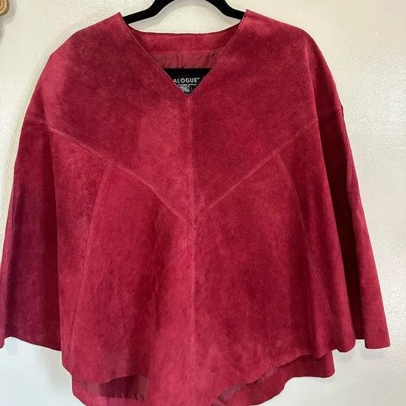 Vintage Dialogue Red Genuine Suede Cape, Boho, 70s Style, Festival - Picture 2 of 11